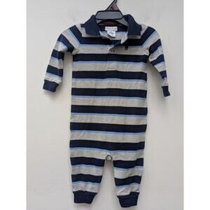 Ralph Lauren Baby Boy Coverall Blue Striped Rugby Cotton Long Sleeve 6M